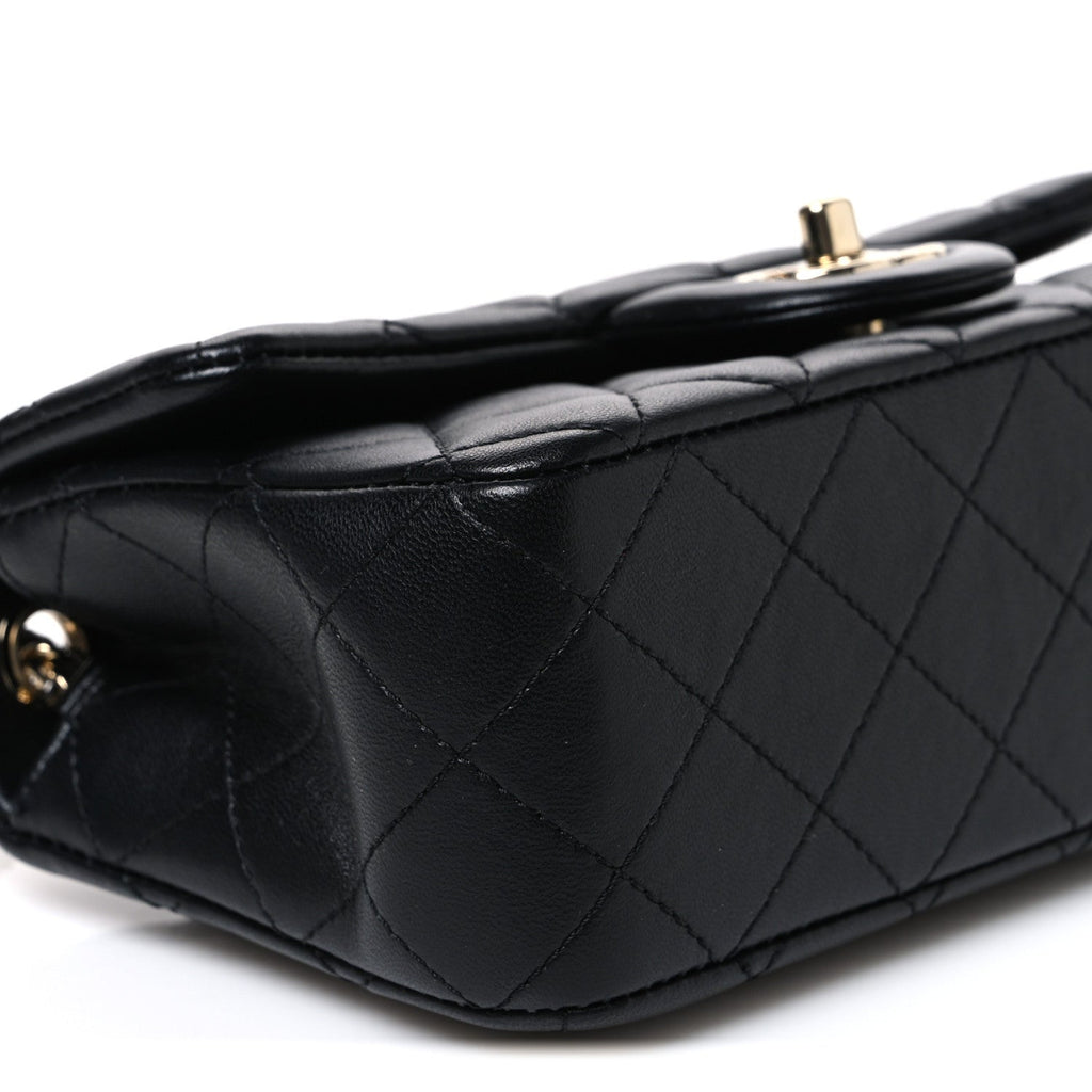 Lambskin Quilted Enamel Mini Rectangular Pearl Crush Flap Black