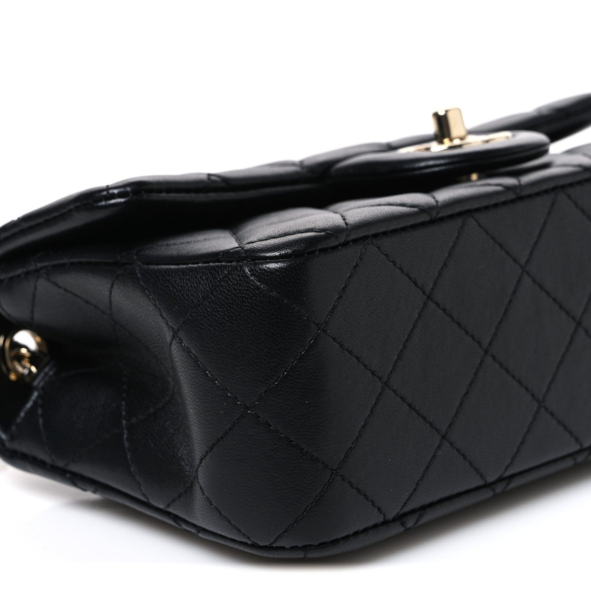 Lambskin Quilted Enamel Mini Rectangular Pearl Crush Flap Black