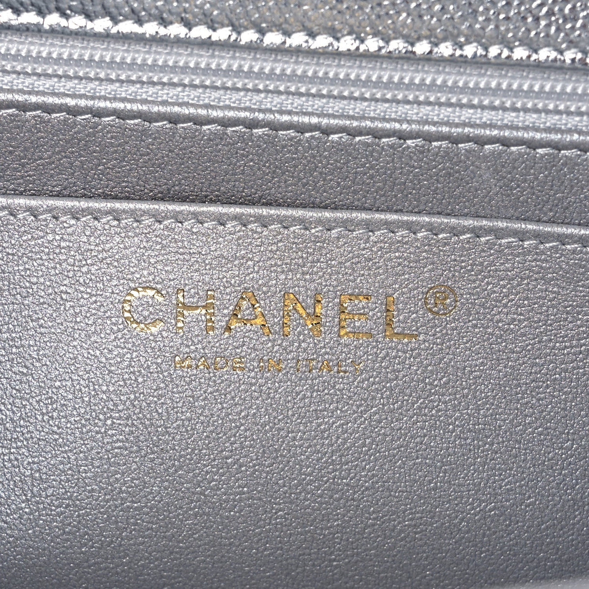 Metallic Caviar Quilted Top Handle East West Flap Silver