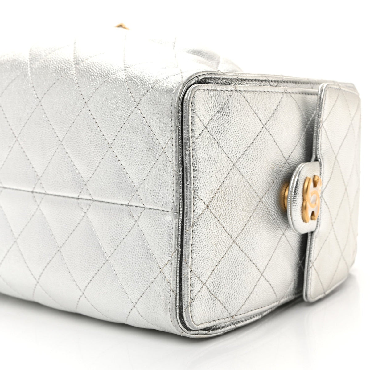 Metallic Caviar Quilted Small Chanel 25 Handbag Silver