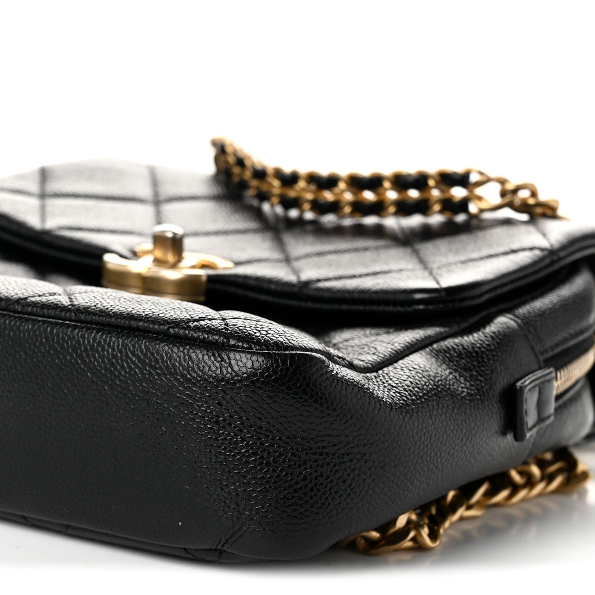 Shiny Caviar Quilted Chain Melody Backpack Black