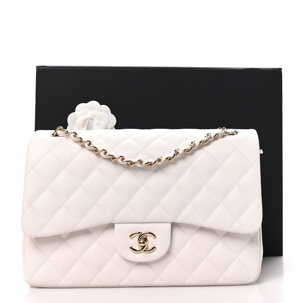 Caviar Quilted Jumbo Double Flap White