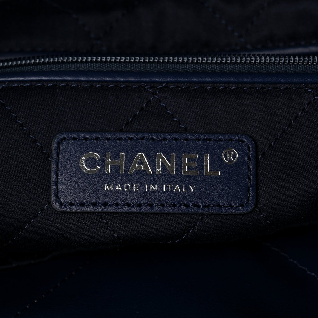 Shiny Calfskin Quilted Small Chanel 22 Navy