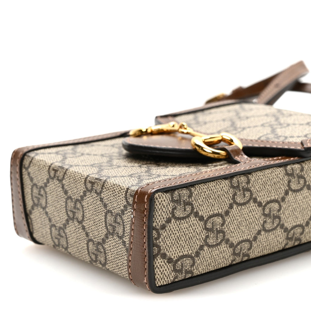 GG Supreme Monogram Mini Horsebit 1955 Crossbody Bag Beige Brown Sugar