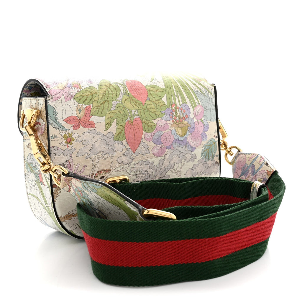 New Shangai Calfskin Tiger Savanah Web Mini Horsebit 1955 Shoulder Bag Chalky White Multicolor