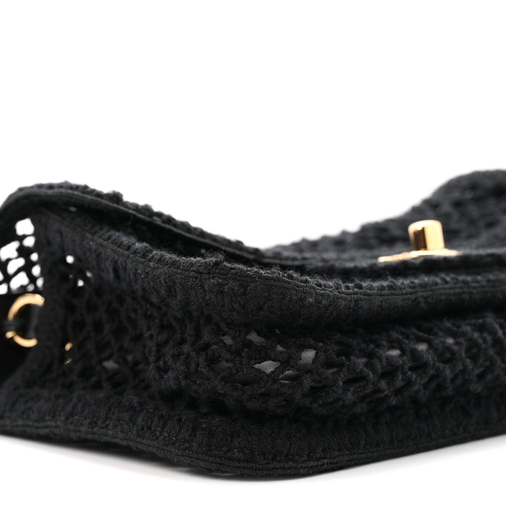 Mesh Macrame Small Flap Bag Black