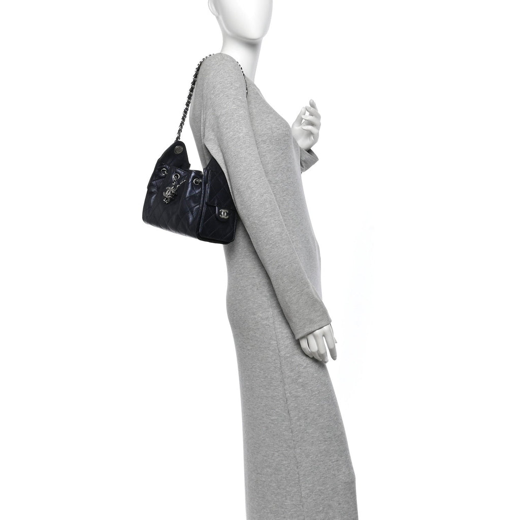 Metallic Caviar Quilted Mini Chanel 25 Handbag Dark Blue