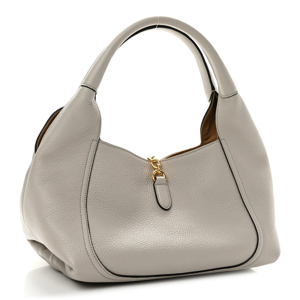 Grained Calfskin Softbit Medium Shoulder Bag Light Grey