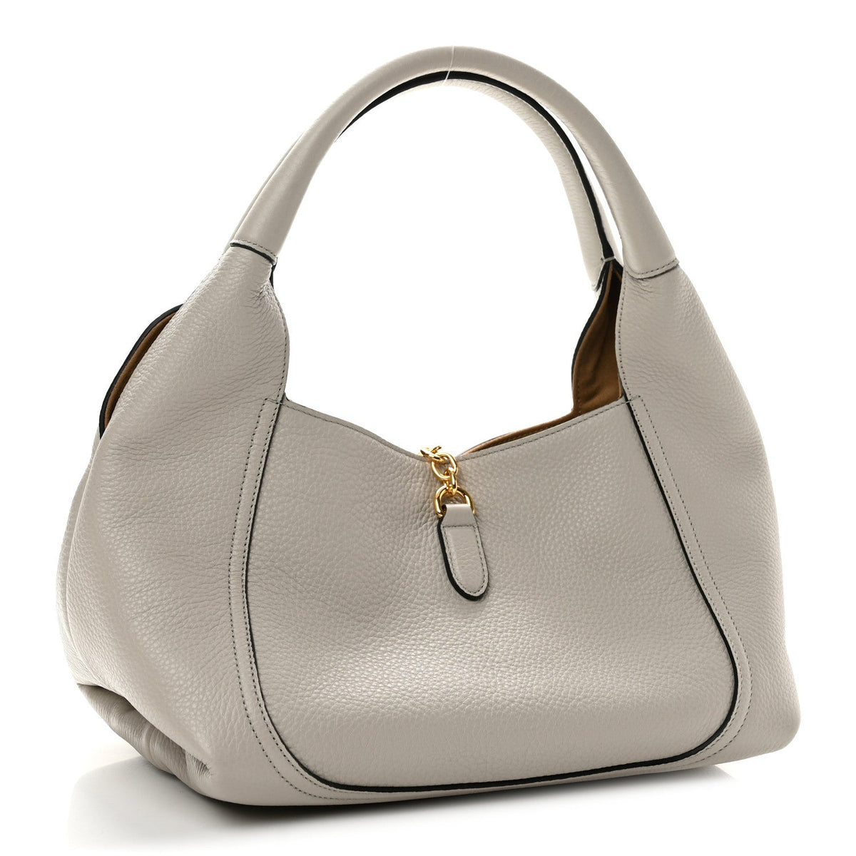 Grained Calfskin Softbit Medium Shoulder Bag Light Grey