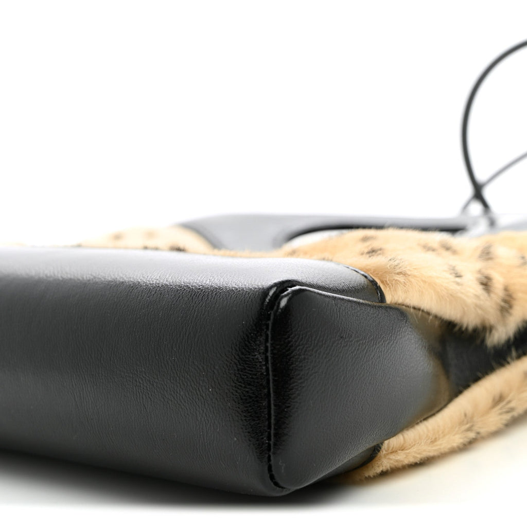 Shiny Lambskin Pony Hair Cheetah Printed Mini 31 Shopping Bag Light Beige Black