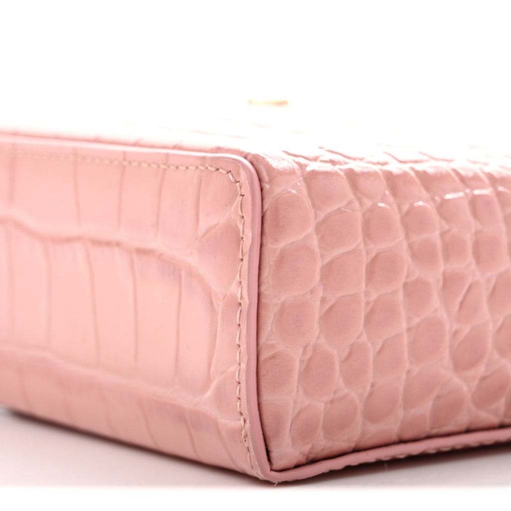 Calfskin Crocodile Embossed Crococo Exoticoco Vanity With Chain Light Pink