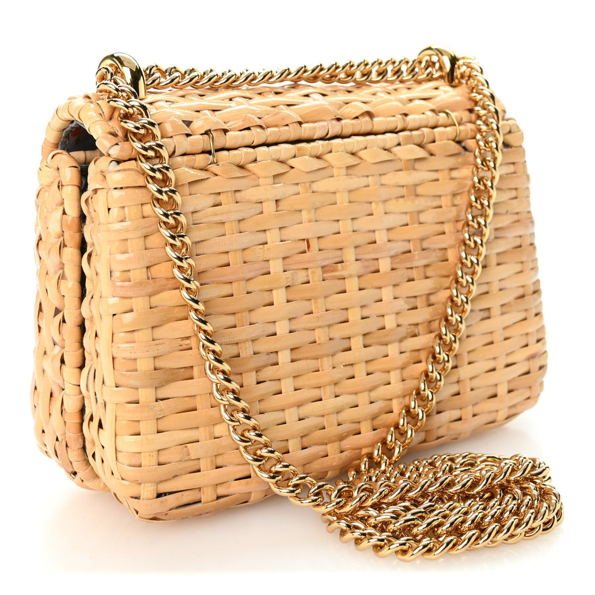 Glazed Wicker Mini Cestino Shoulder Bag Natural