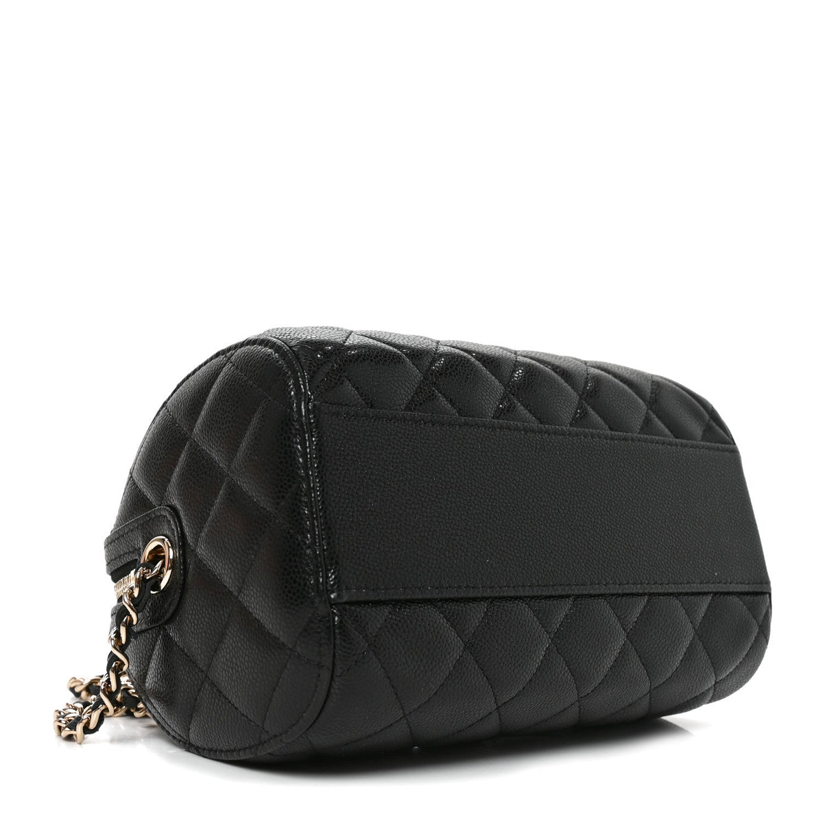 Caviar Quilted Barrel Clutch With Chain  Black