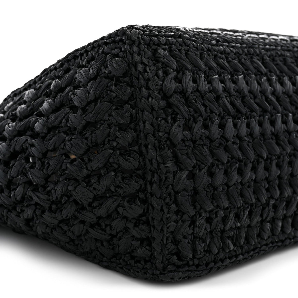 Raffia Effect Calfskin Coco Beach Shopping Tote Black