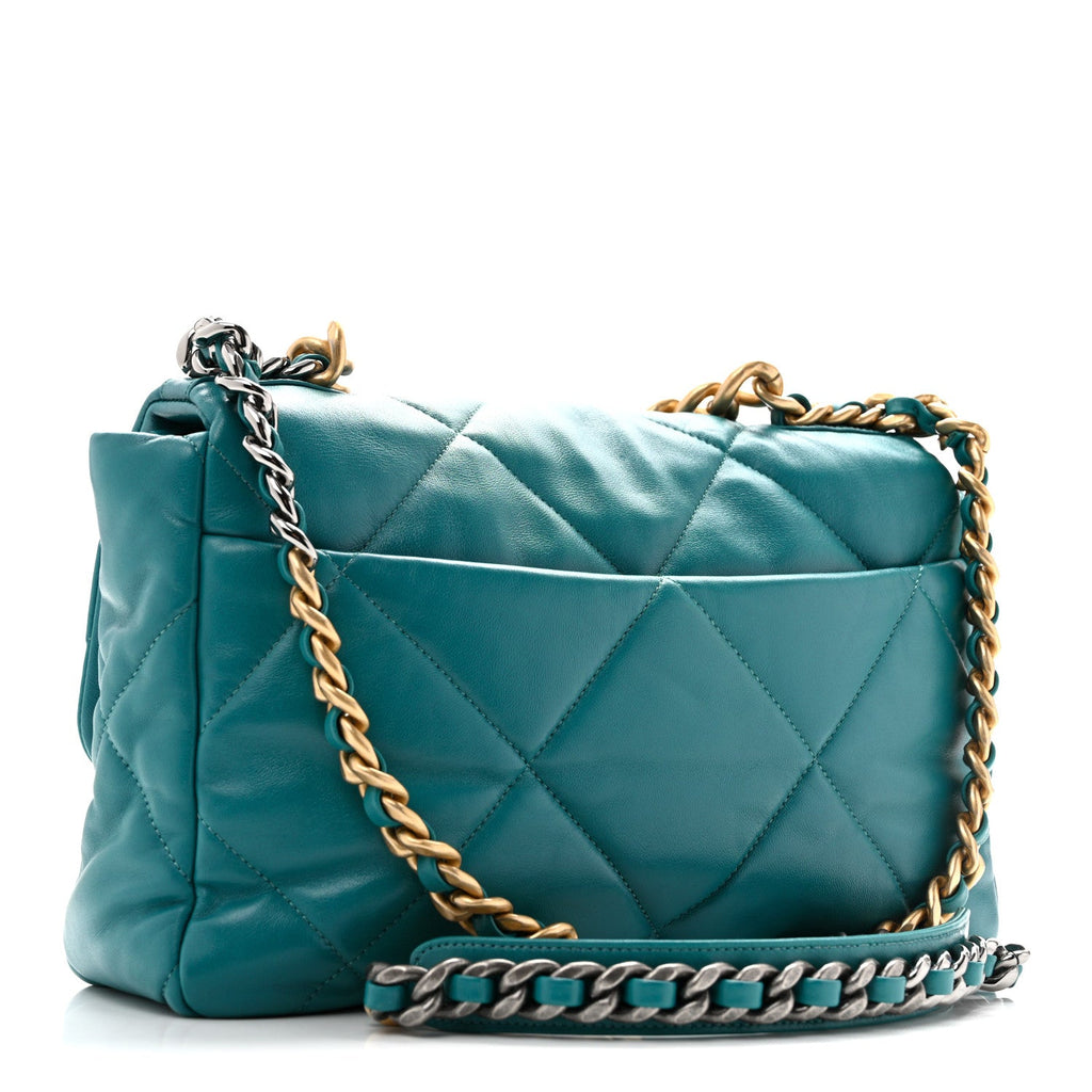 Lambskin Quilted Large Chanel 19 Flap Dark Green