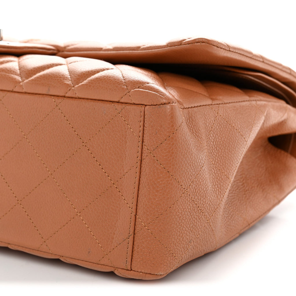 Caviar Quilted Maxi Double Flap Light Brown