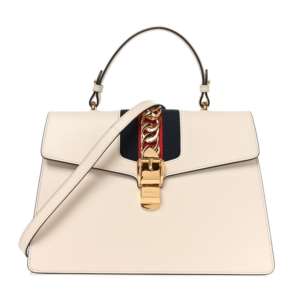 Calfskin Web Medium Sylvie Top Handle Bag White