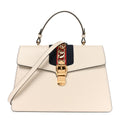Calfskin Web Medium Sylvie Top Handle Bag White