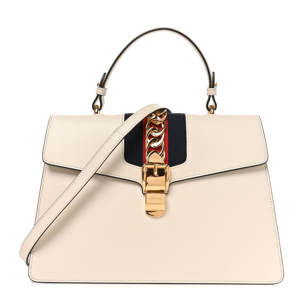 Calfskin Web Medium Sylvie Top Handle Bag White