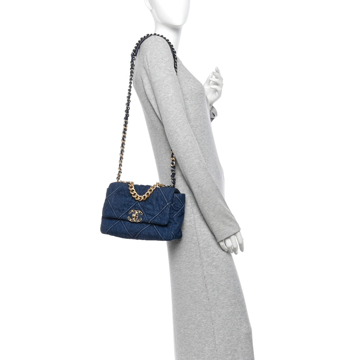 Denim Quilted Medium Chanel 19 Flap Blue