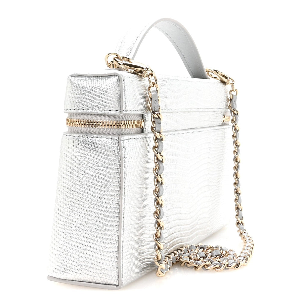 Lizard Embossed Calfskin Exoticoco Long Vanity With Chain Silvery