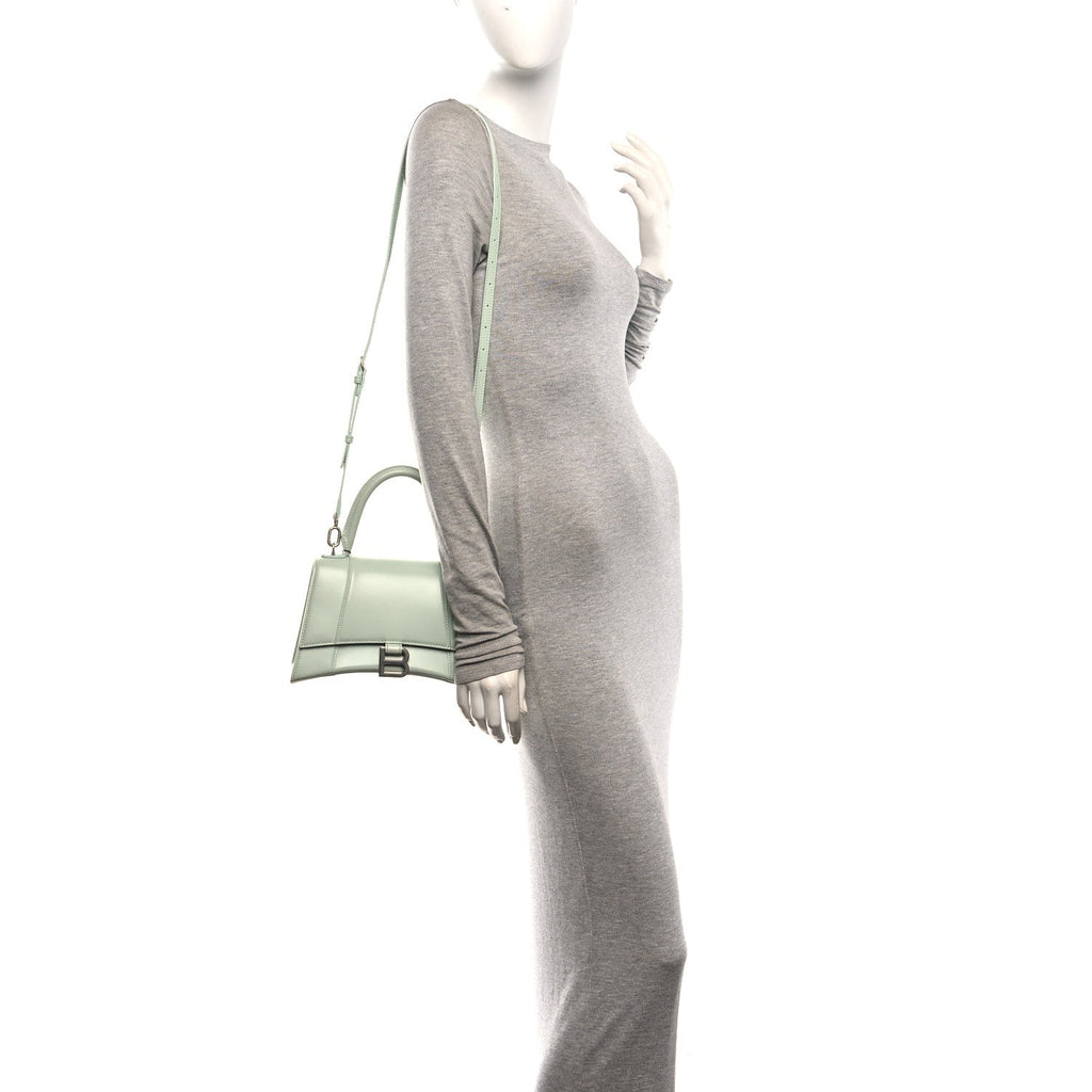 Shiny Box Calfskin Small Hourglass Top Handle Bag Light Green