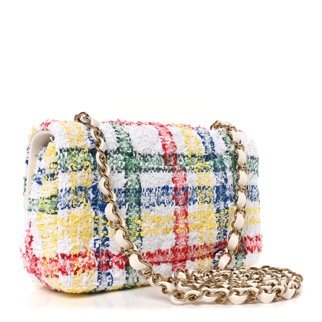 Tweed Quilted Mini Rectangular Flap White Red Yellow Blue Green