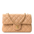 Lambskin Quilted Mini Rectangular Pearl Crush Flap Dark Beige
