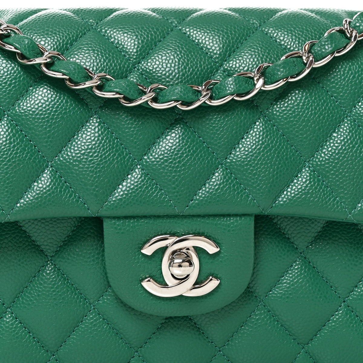 Caviar Quilted Small Double Flap Green