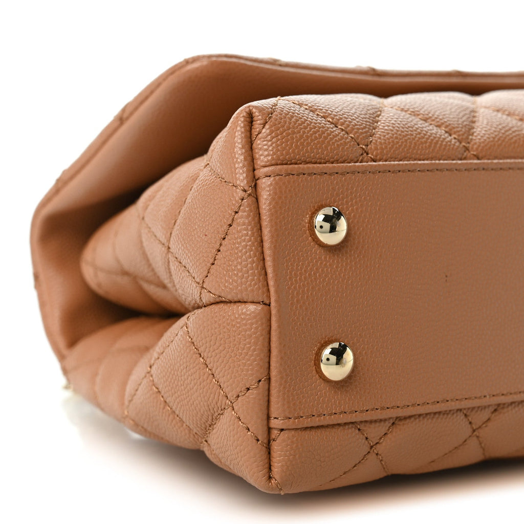 Caviar Quilted Lizard Embossed Mini Coco Handle Flap Brown