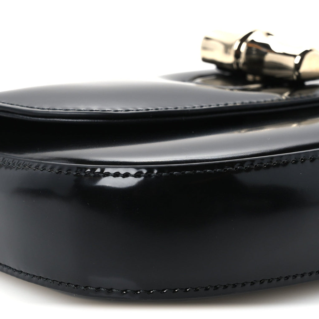 Shiny Calfskin Small Bamboo Night Bag Black