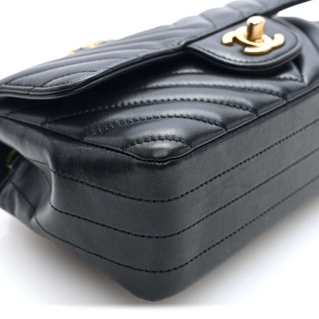 Lambskin Chevron Quilted Mini Rectangular Flap Black