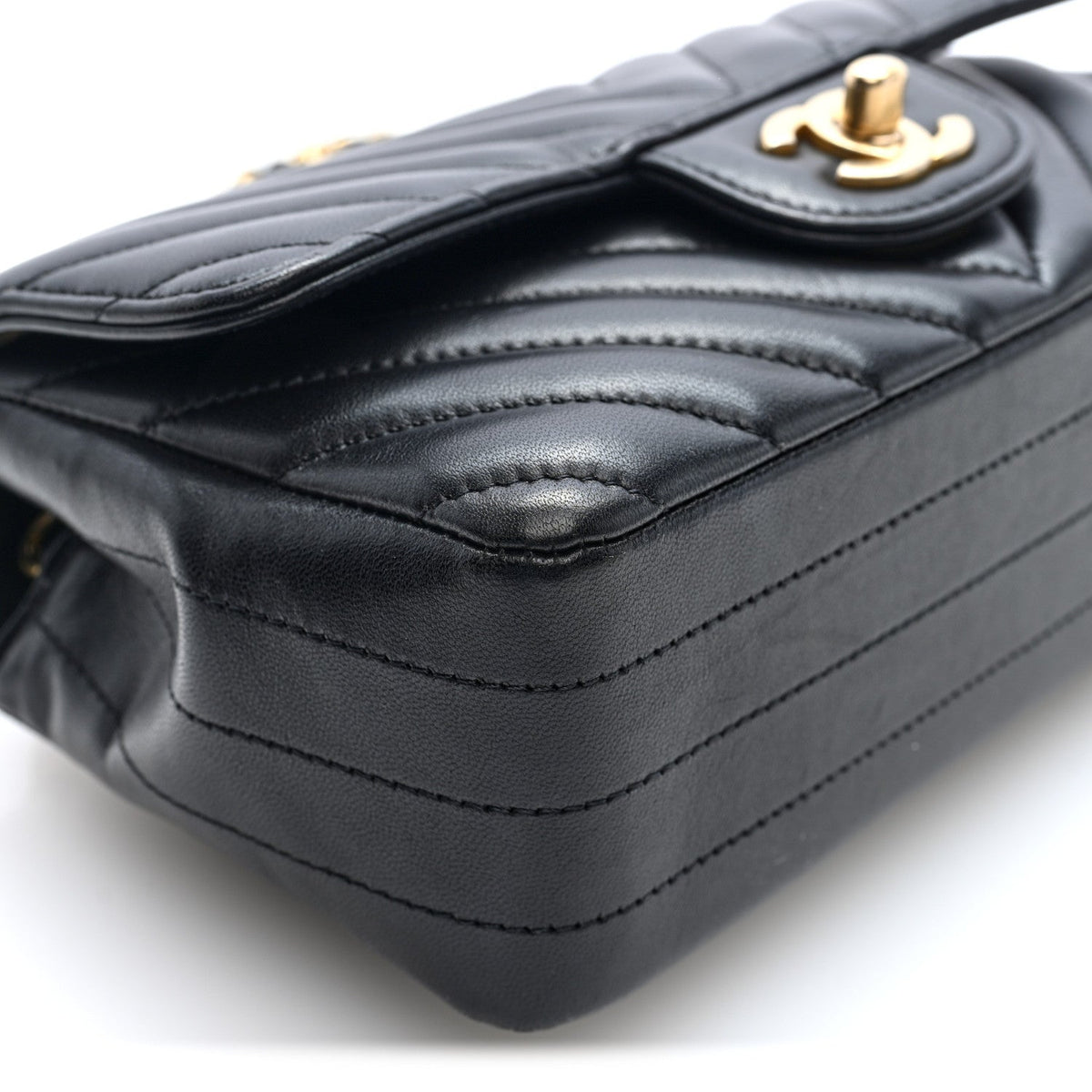 Lambskin Chevron Quilted Mini Rectangular Flap Black