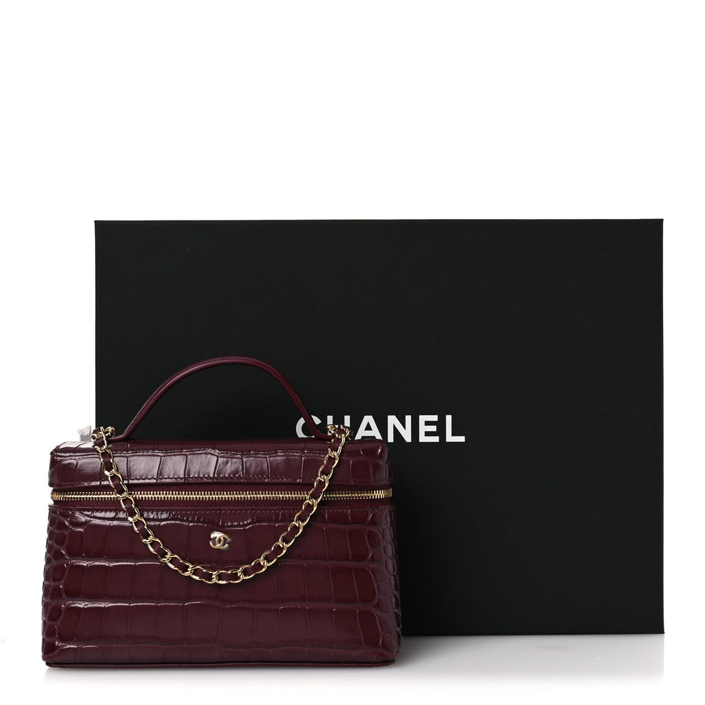 Calfskin Crocodile Embossed Crococo Exoticoco Vanity With Chain Dark Burgundy