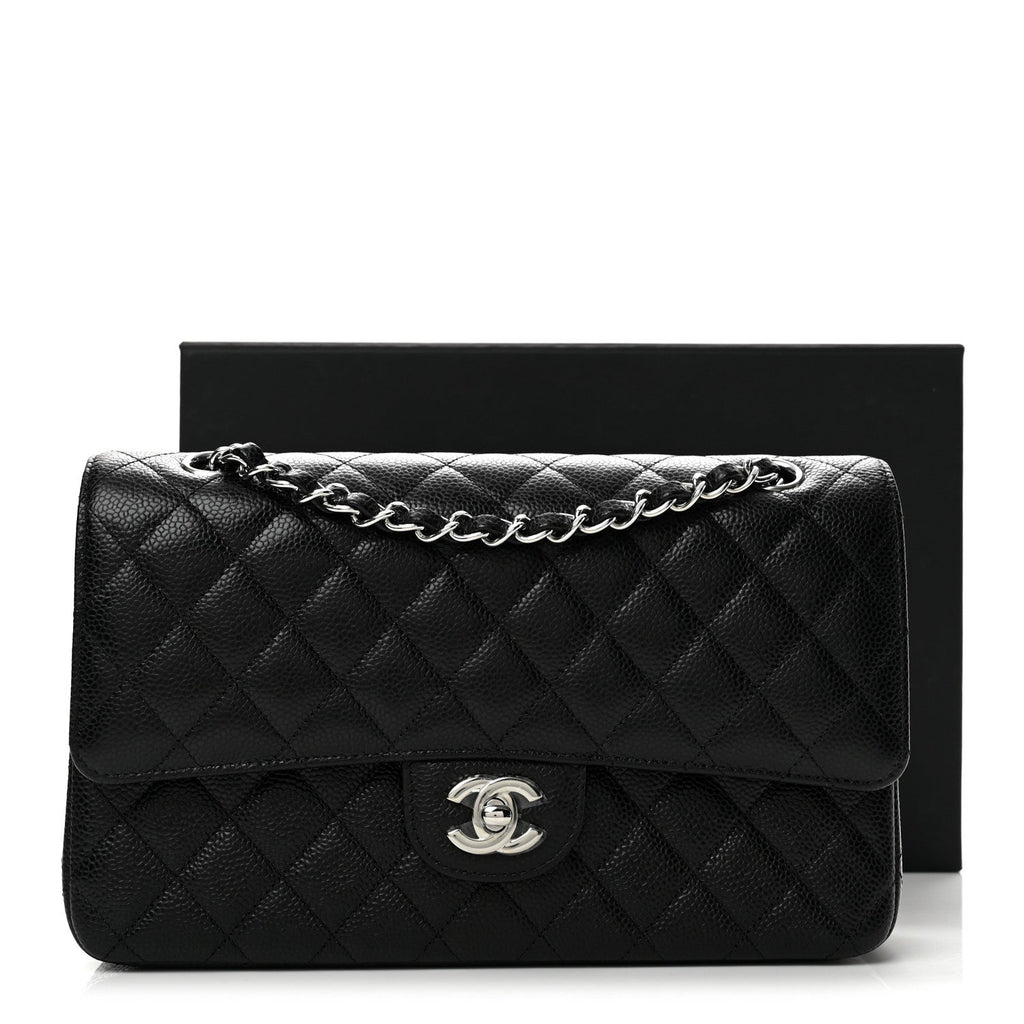 Caviar Quilted Medium Double Flap Black