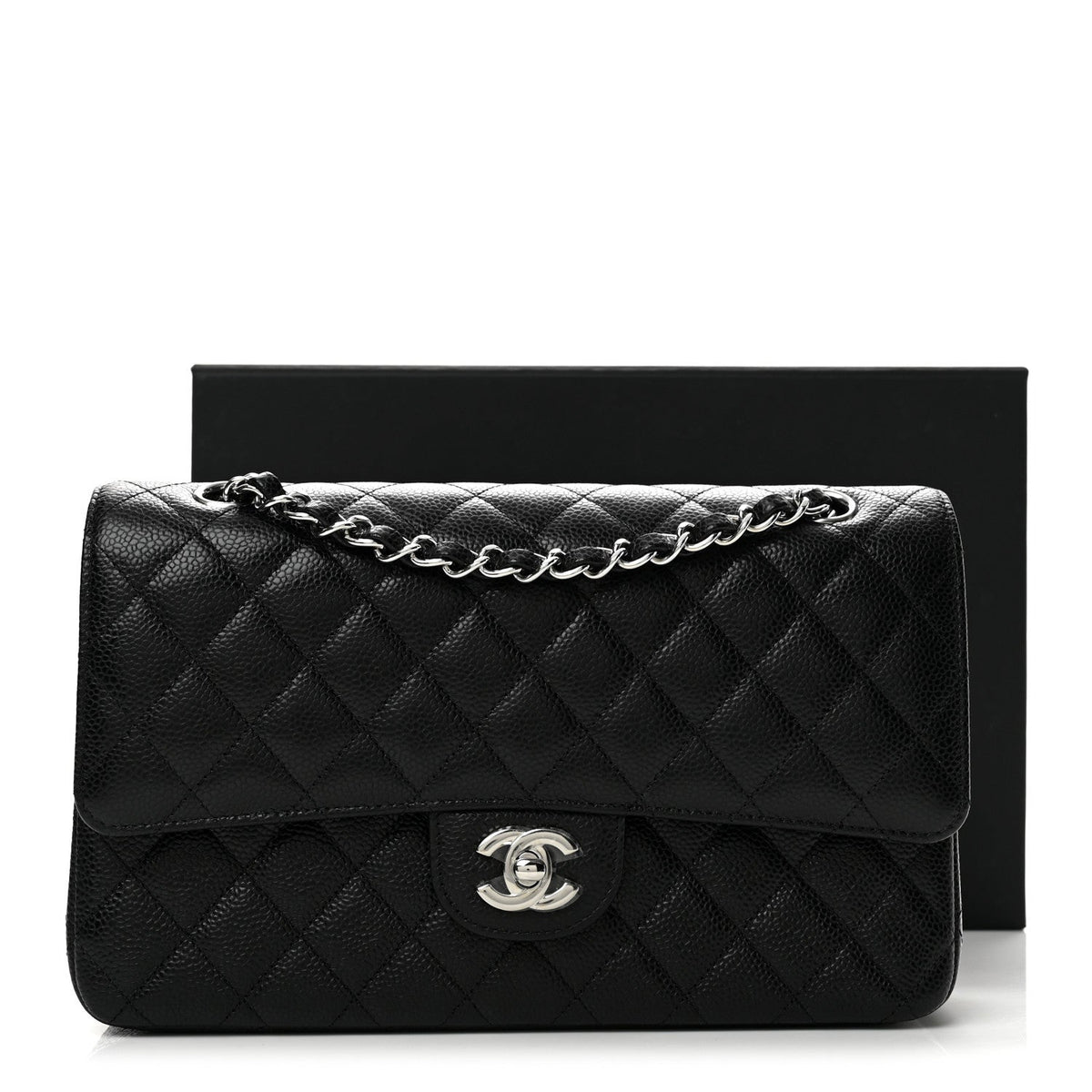 Caviar Quilted Medium Double Flap Black