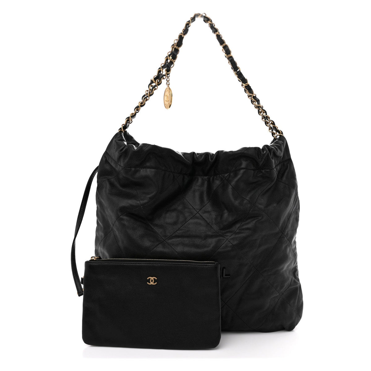 Shiny Caviar Quilted Monochrome Small Chanel 22 Black