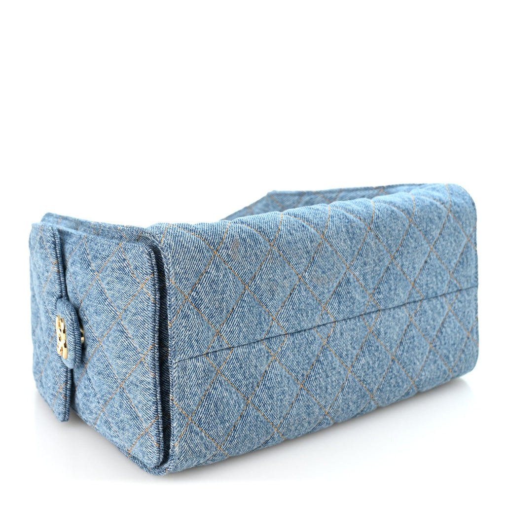 Denim Quilted Small Chanel 25 Handbag Blue