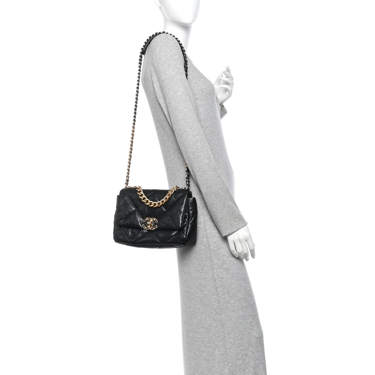 Goatskin Quilted Medium Chanel 19 Flap Black