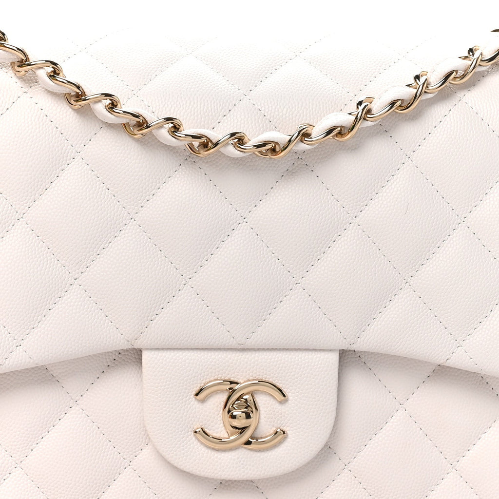 Caviar Quilted Jumbo Double Flap White