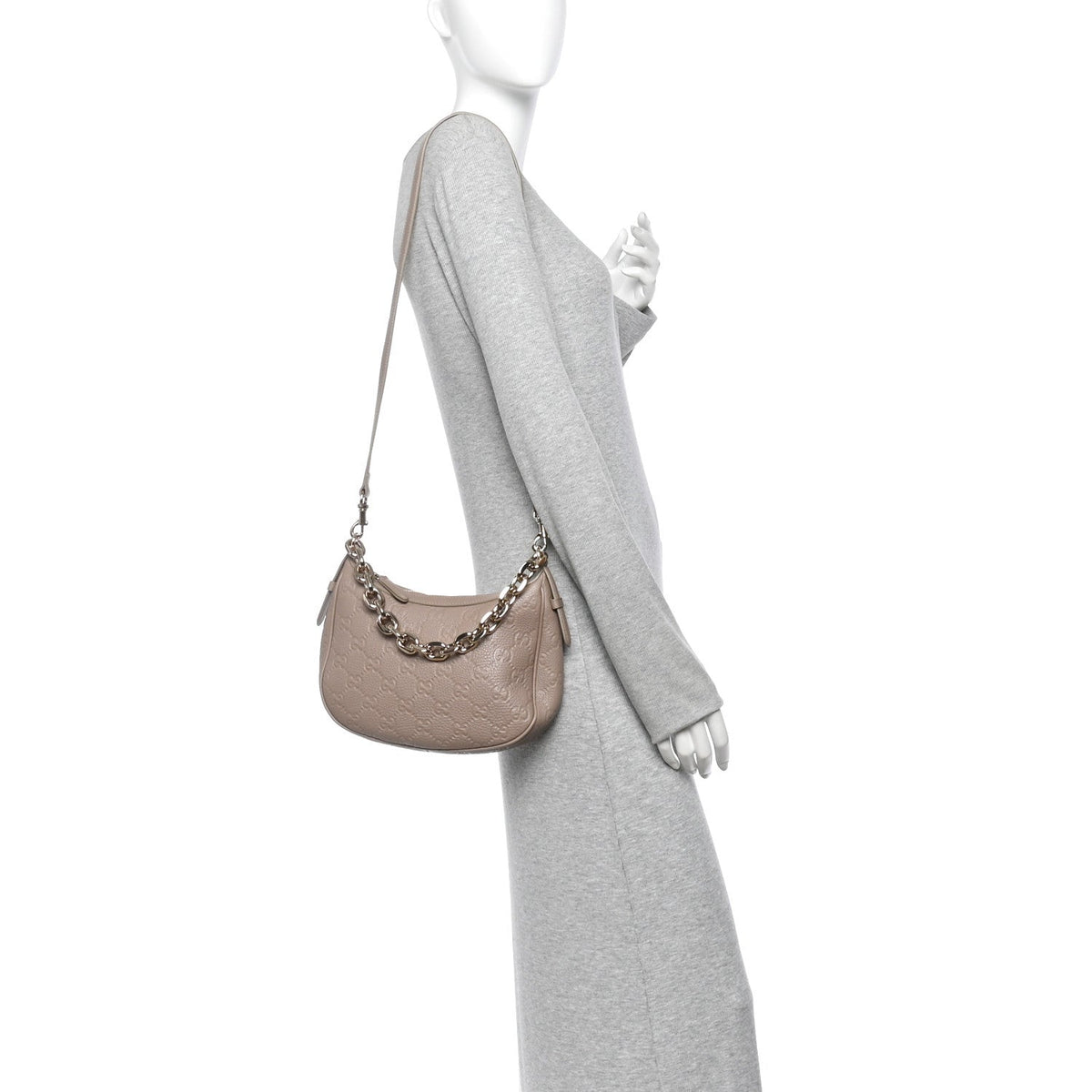 GG Grainy Calfskin Emblem Medium Half Moon Shoulder Bag Taupe