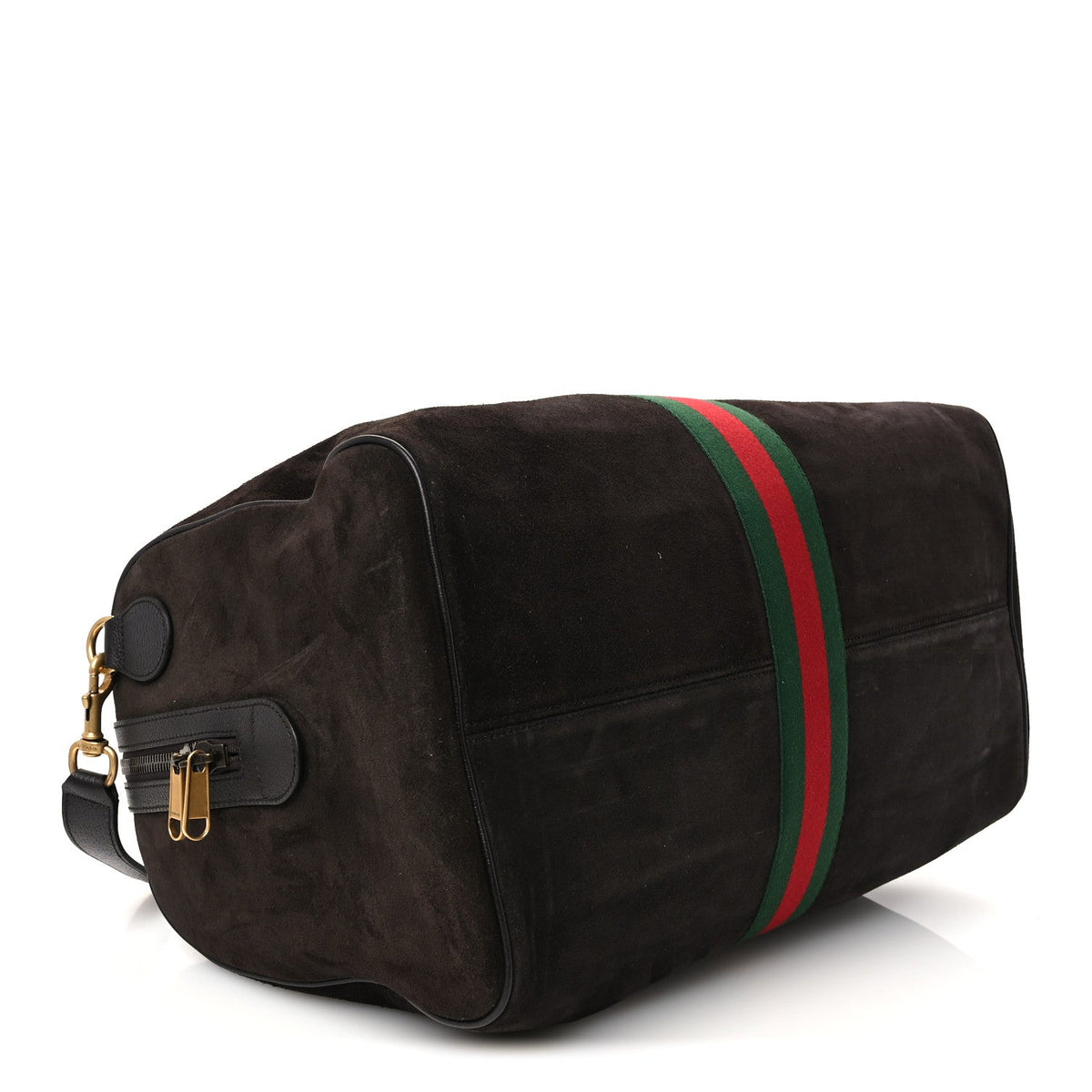 Suede Calfskin Web Medium Savoy Duffle Bag  Dark Brown