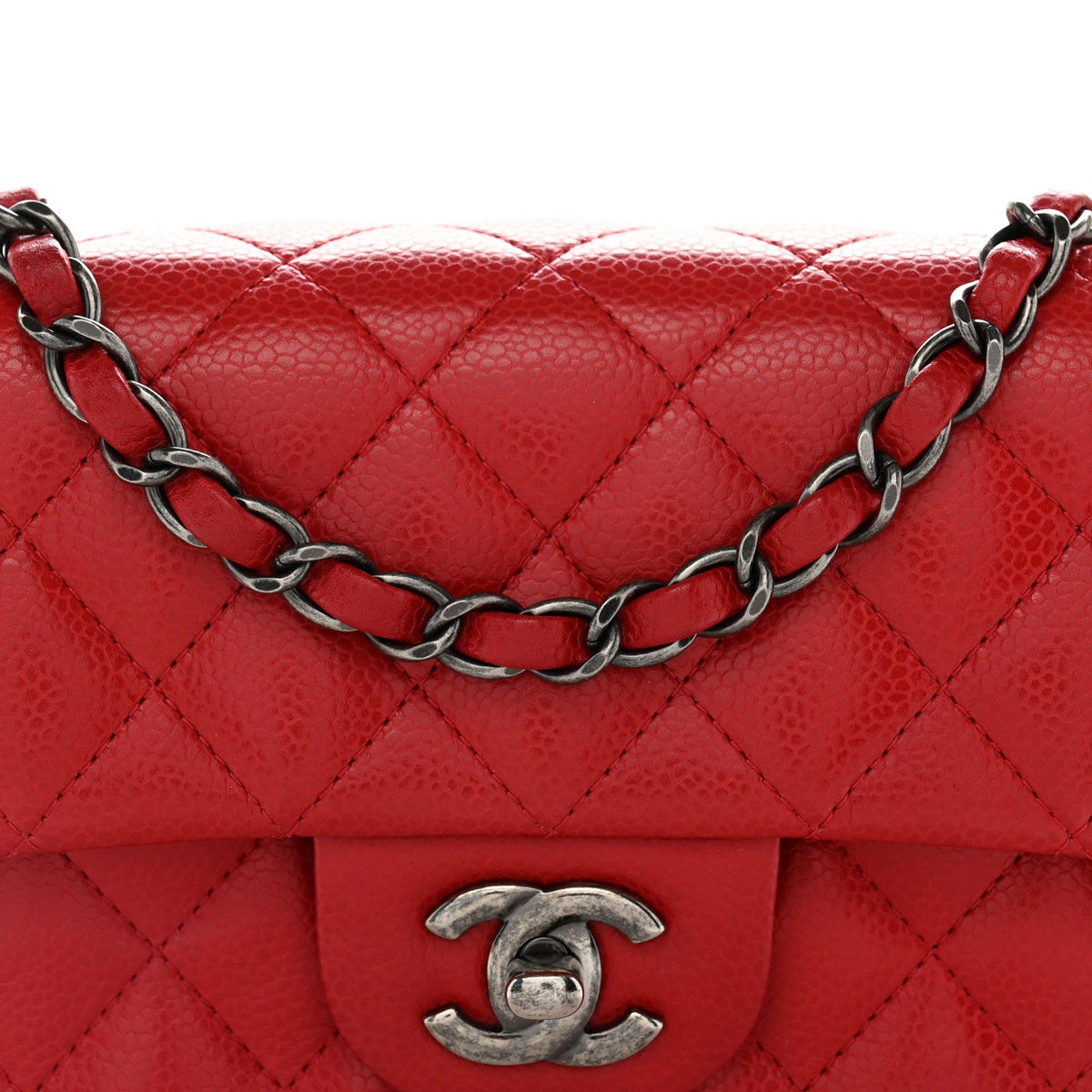 Caviar Quilted Mini Rectangular Flap Red