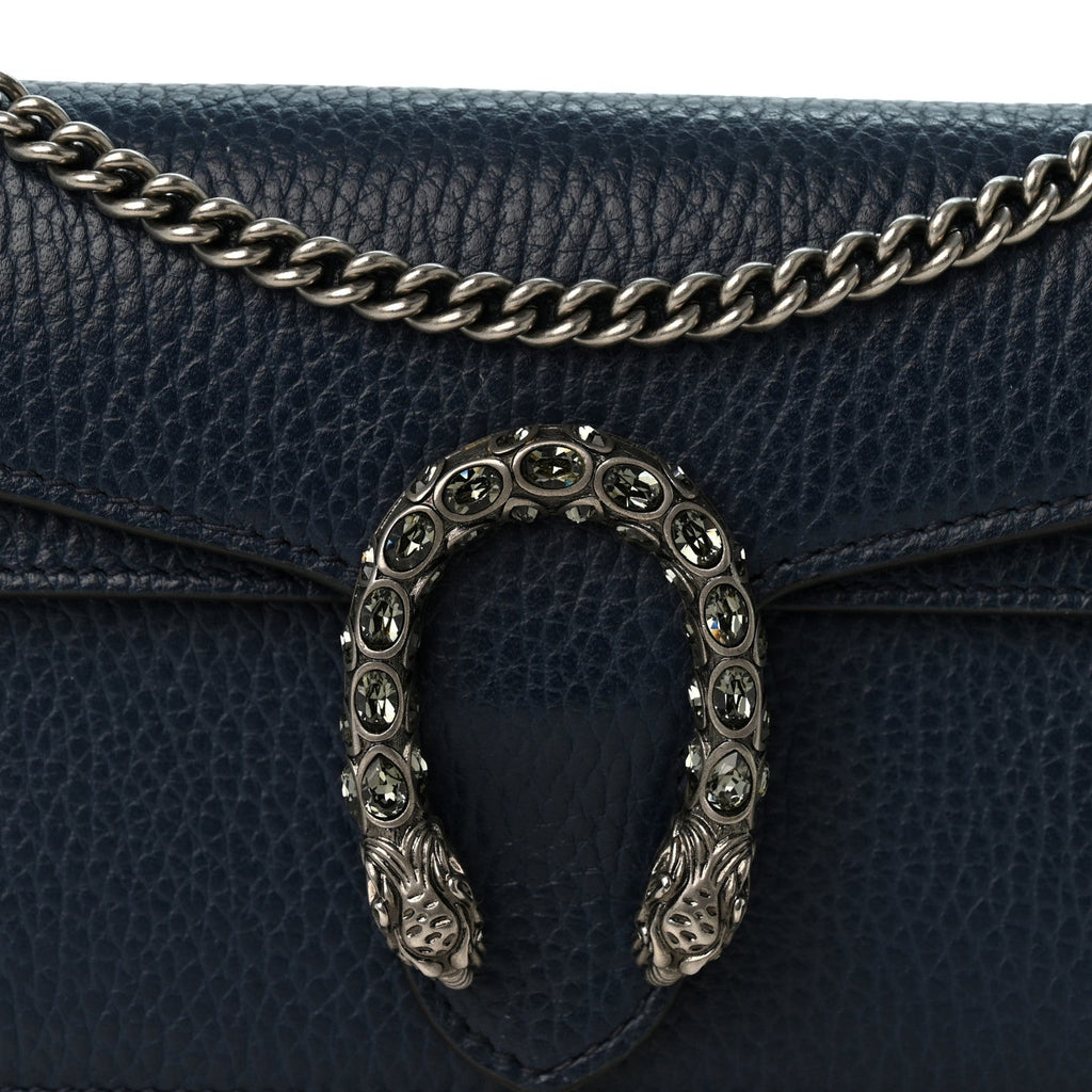 Dollar Calfskin Crystal Super Mini Dionysus Shoulder Bag Blue Agata Black Diamond