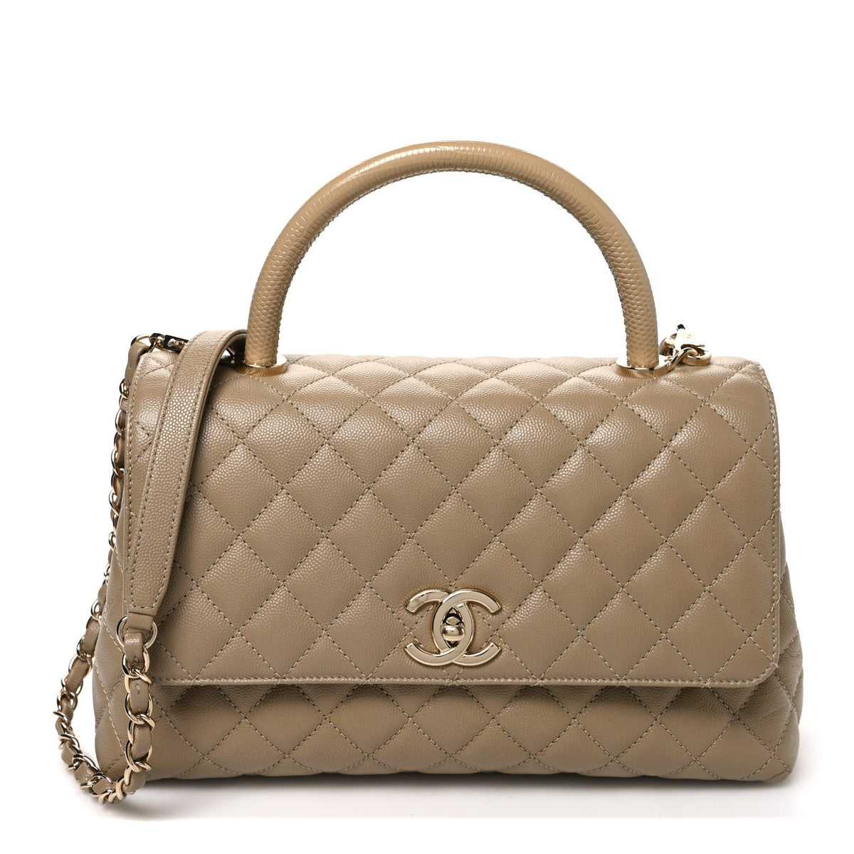 Caviar Lizard Embossed Quilted Small Coco Handle Flap Dark Beige