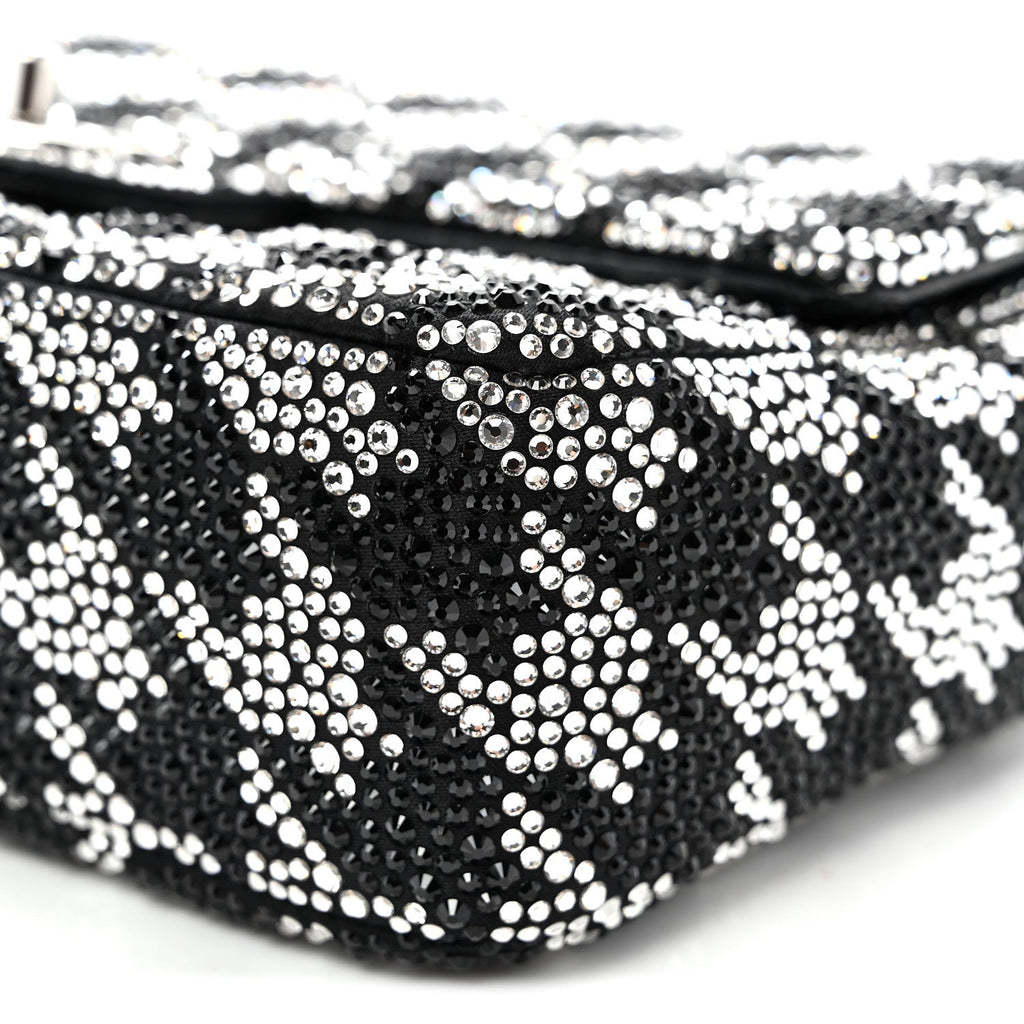 Satin Crystal Diamante Houndstooth Small Flap Black