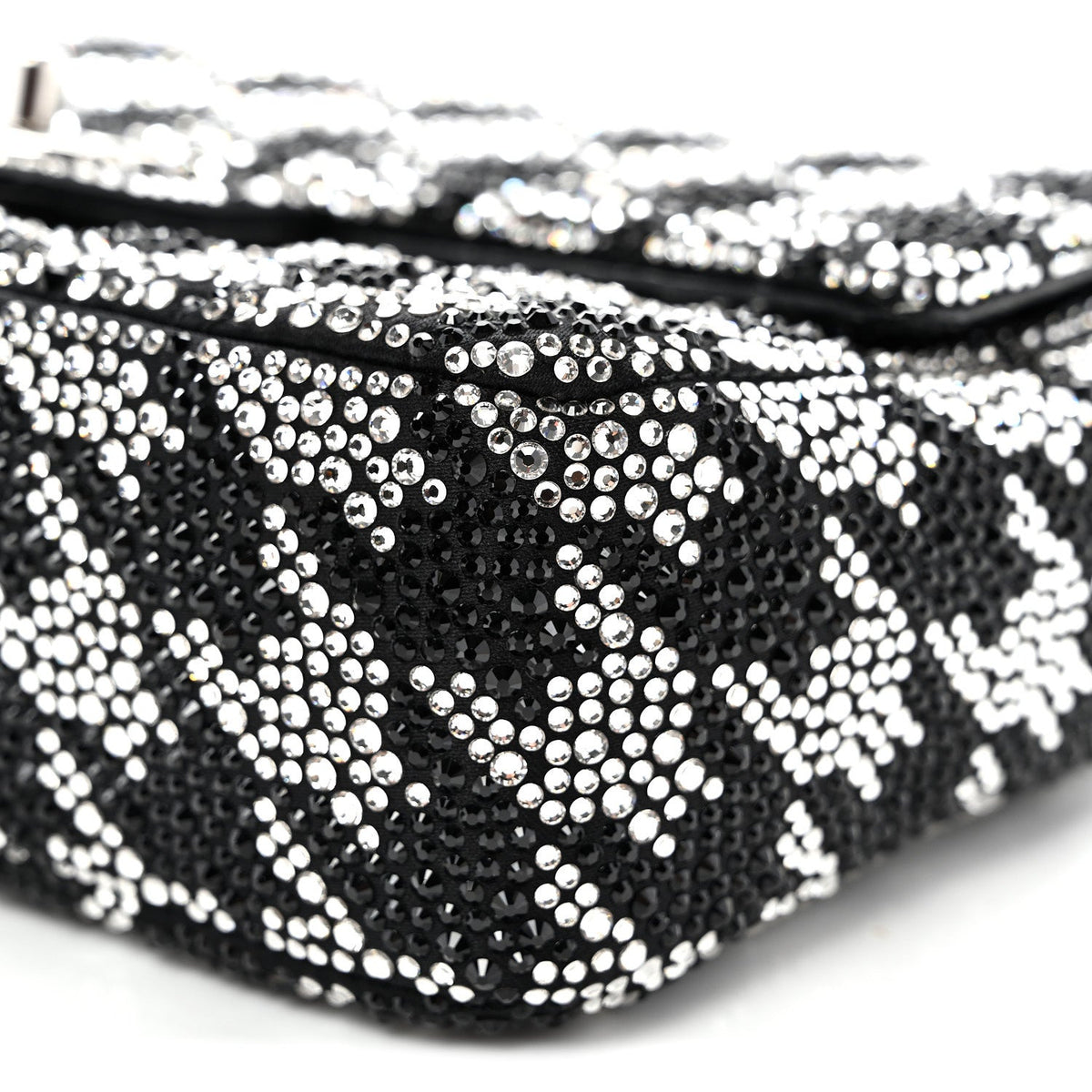 Satin Crystal Diamante Houndstooth Small Flap Black