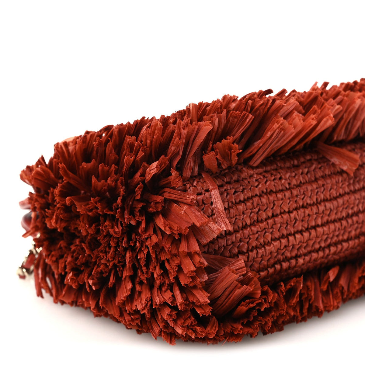 Raffia Fringe Nano Kelly Shopper Red