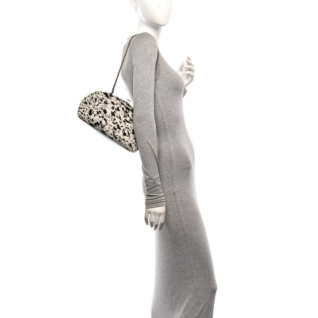 Lambskin Pony Hair Printed Clutch With Chain Black White