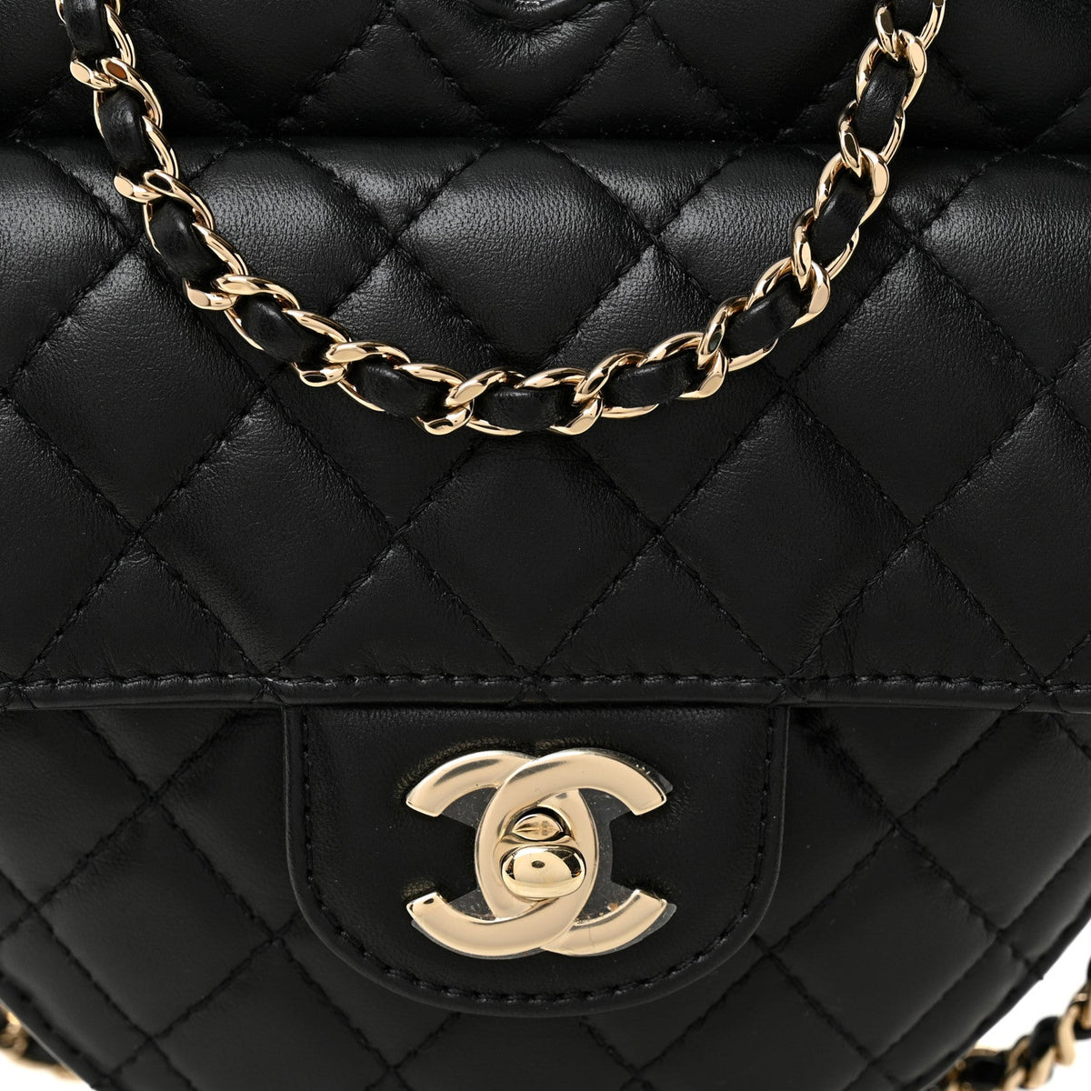 Lambskin Quilted CC In Love Heart Bag Black